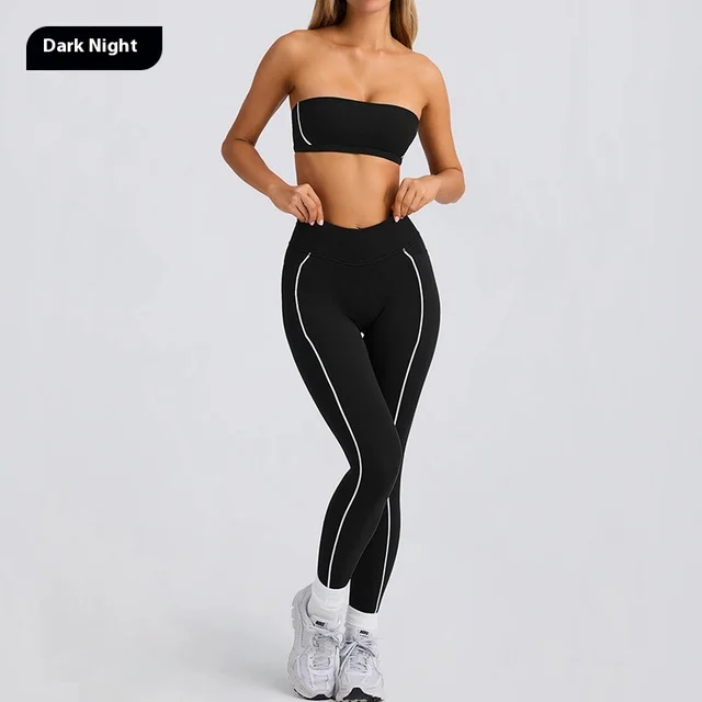 Women's Solid Color Sports Tube Top Strapless Trousers Suit Suit Black - Shop at LoveMi