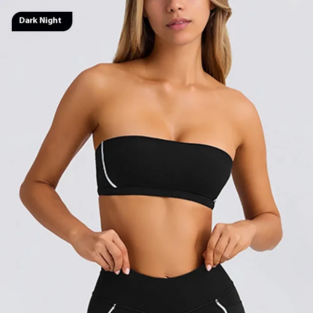 Women's Solid Color Sports Tube Top Strapless Trousers Suit Tube Top Black - Shop at LoveMi