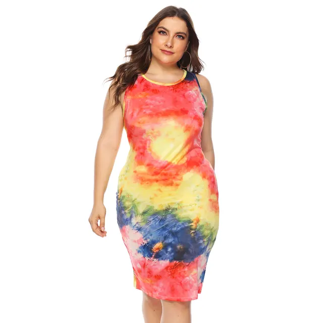 Plus Size Women's Colorful Tie dyed Color Non positioning Vest Slim fit Sheath Dress Tie Dye - Shop at LoveMi