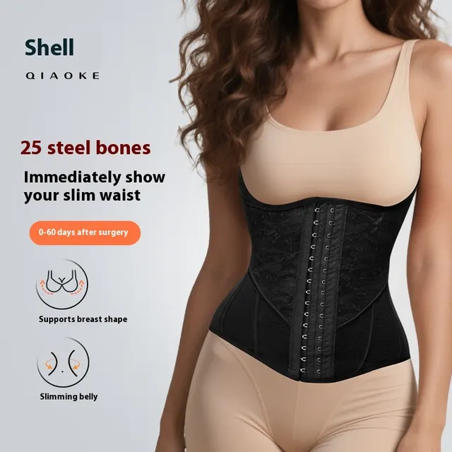 Lace Hourglass 25 Bone Shapewear Belly Contracting And Slimming Waistband Sports Fitness Black - Shop at LoveMi