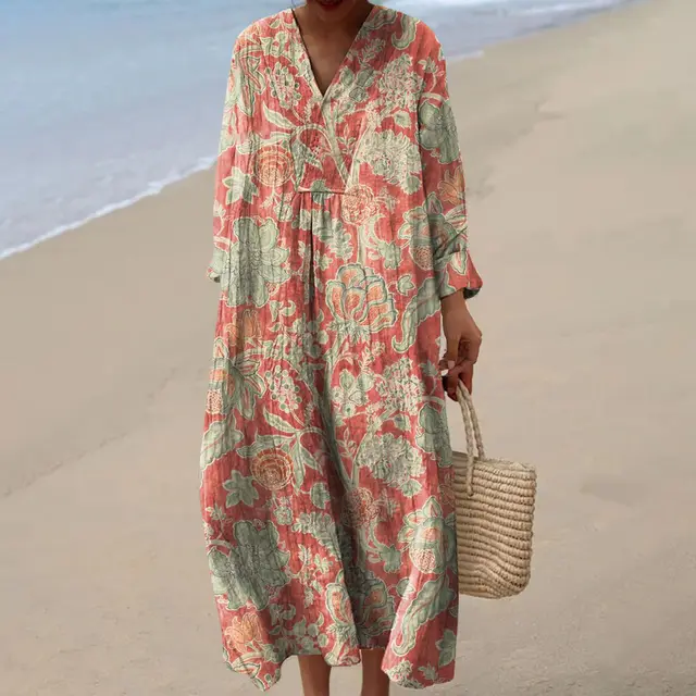 Women's Casual 3D Printed Floral Print Sleeved Long Dress 60Style - Shop at LoveMi