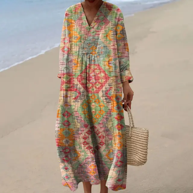 Women's Casual 3D Printed Floral Print Sleeved Long Dress 61Style - Shop at LoveMi