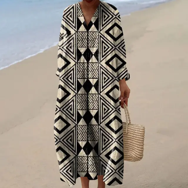 Women's Casual 3D Printed Floral Print Sleeved Long Dress 63Style - Shop at LoveMi