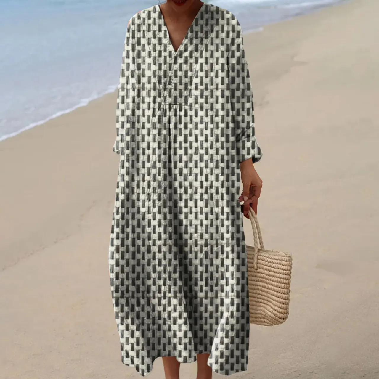Women's Casual 3D Printed Floral Print Sleeved Long Dress - 67Style