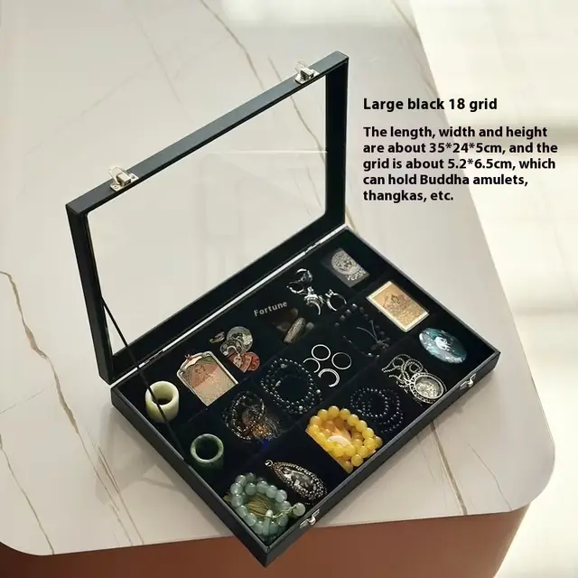 Black Jewelry Necklace Storage Display Box Black 18 Grid Box - Shop at LoveMi