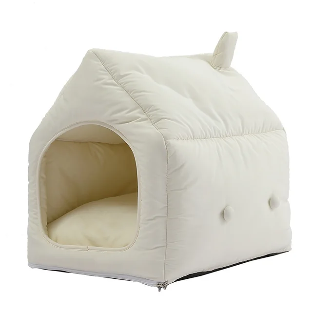 Folding Small Tent Winter Warm Kennel Cat Mat Detachable White - Shop at LoveMi
