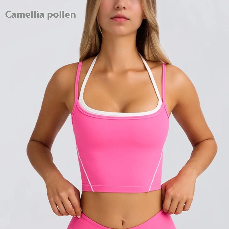 Sports Underwear Vest Shorts Spaghetti Strap Bra Beauty Back Tight High Elastic Fitness - Camel - View 1