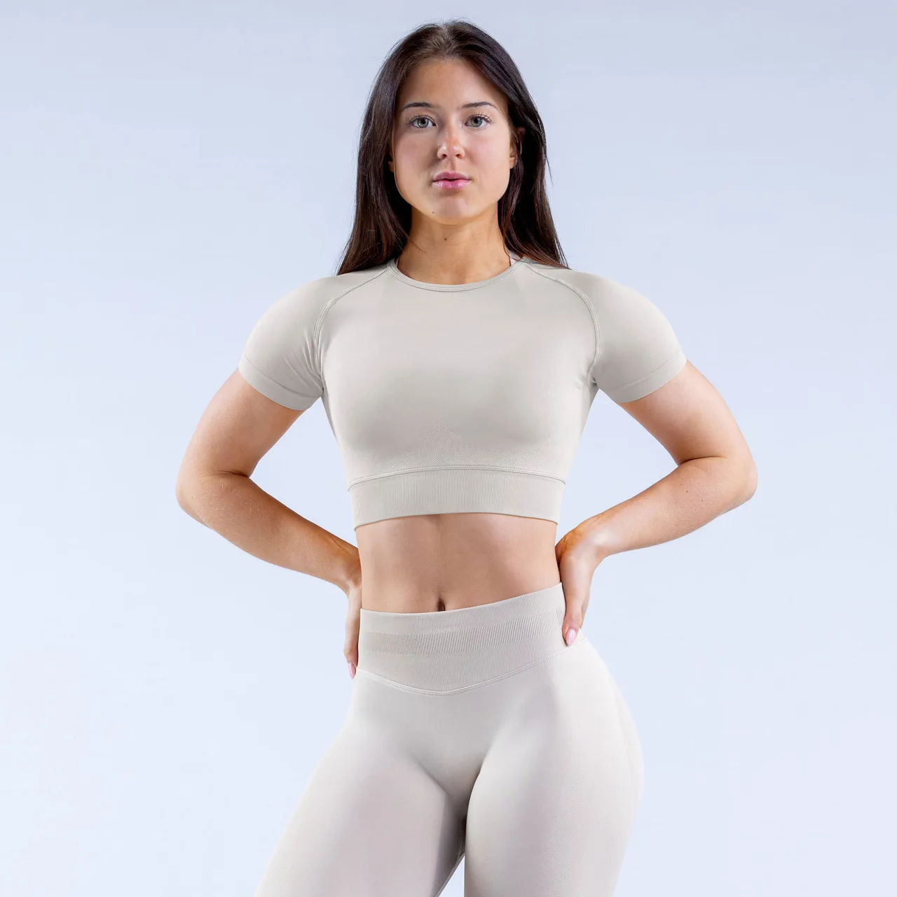 Nylon Fabric High Wicking Fitness Short Sleeve - Feather Rice