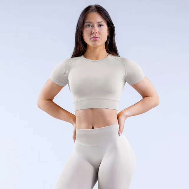Nylon Fabric High Wicking Fitness Short Sleeve Feather Rice - Shop at LoveMi