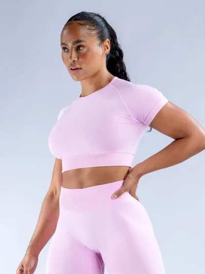 Nylon Fabric High Wicking Fitness Short Sleeve Pink - Shop at LoveMi