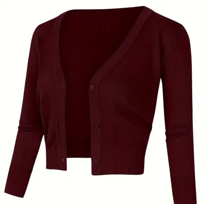 Solid Color Button Up Front Woolen Sweater For Casual Wear Maroon2 - Shop at LoveMi