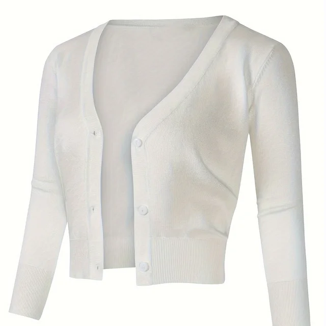 Solid Color Button Up Front Woolen Sweater For Casual Wear White - Shop at LoveMi