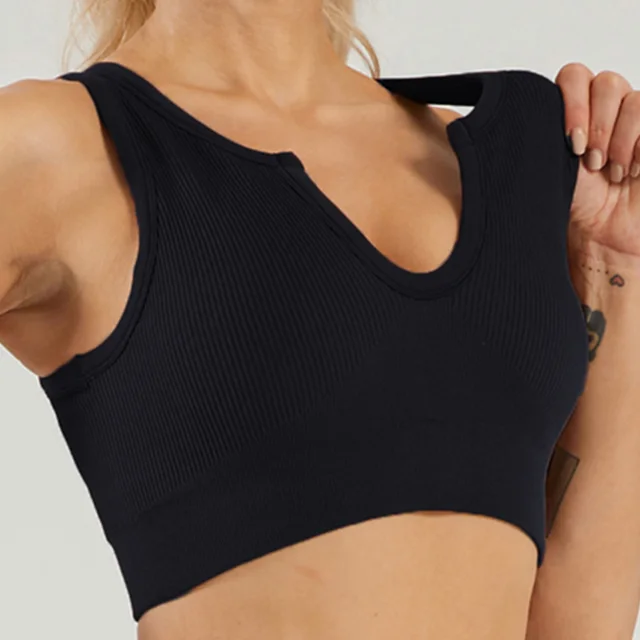 Seamless Knitted High Elastic Sports Underwear U Square Collar Yoga Suit Black U Collar Vest - Shop at LoveMi