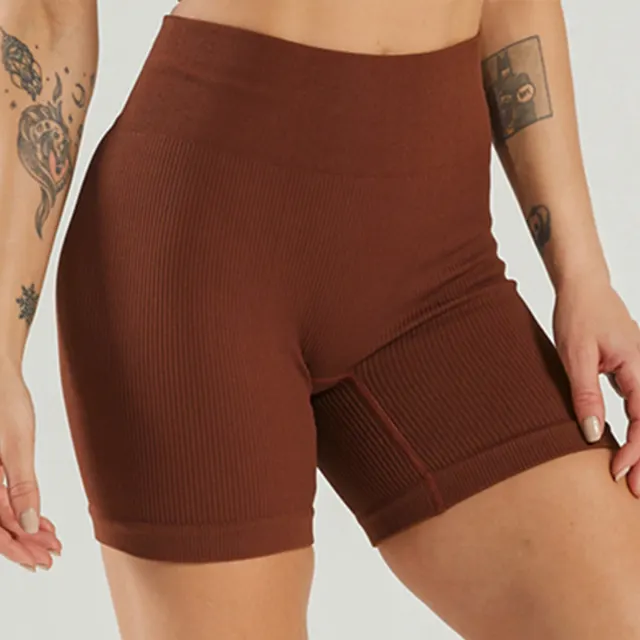 Seamless Knitted High Elastic Sports Underwear U Square Collar Yoga Suit Dark Coffee Shorts - Shop at LoveMi
