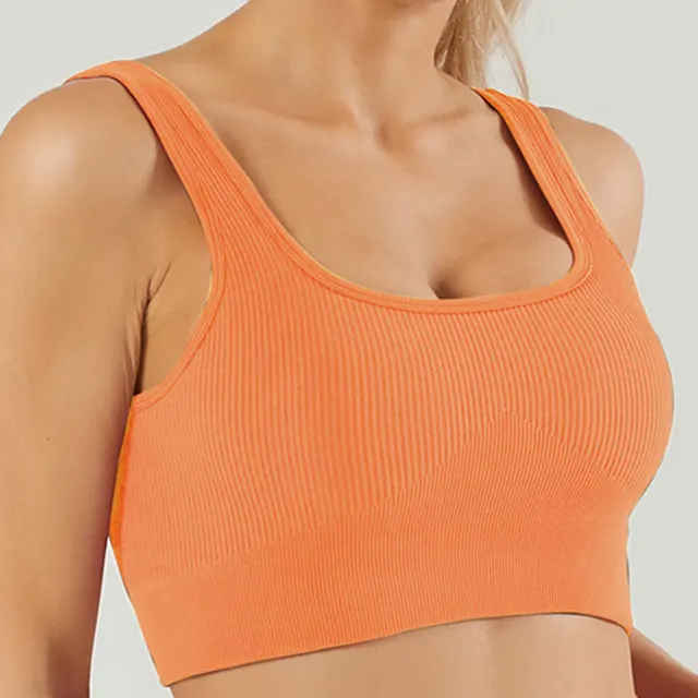 Seamless Knitted High Elastic Sports Underwear U Square Collar Yoga Suit Orange Square Collar Bra - Shop at LoveMi