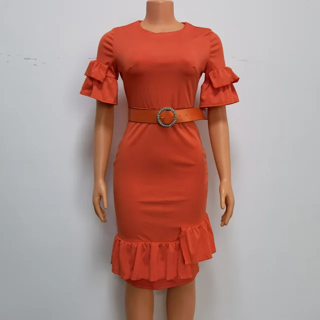 Women's Fashion Ruffles Extra Large Size Dress Orange - Shop at LoveMi