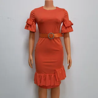 Women's Fashion Ruffles Extra Large Size Dress - Orange