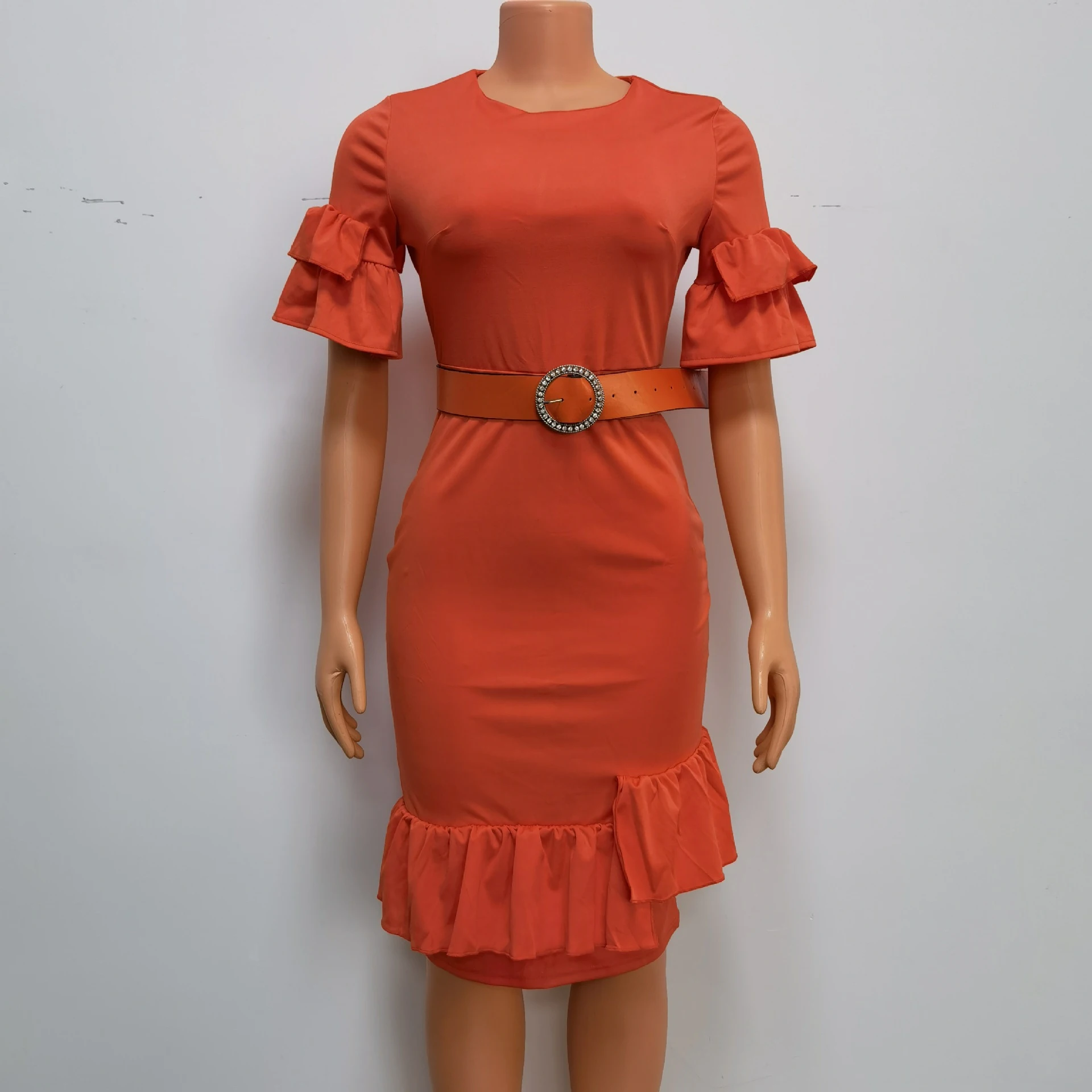 Women's Fashion Ruffles Extra Large Size Dress - Orange - View 1