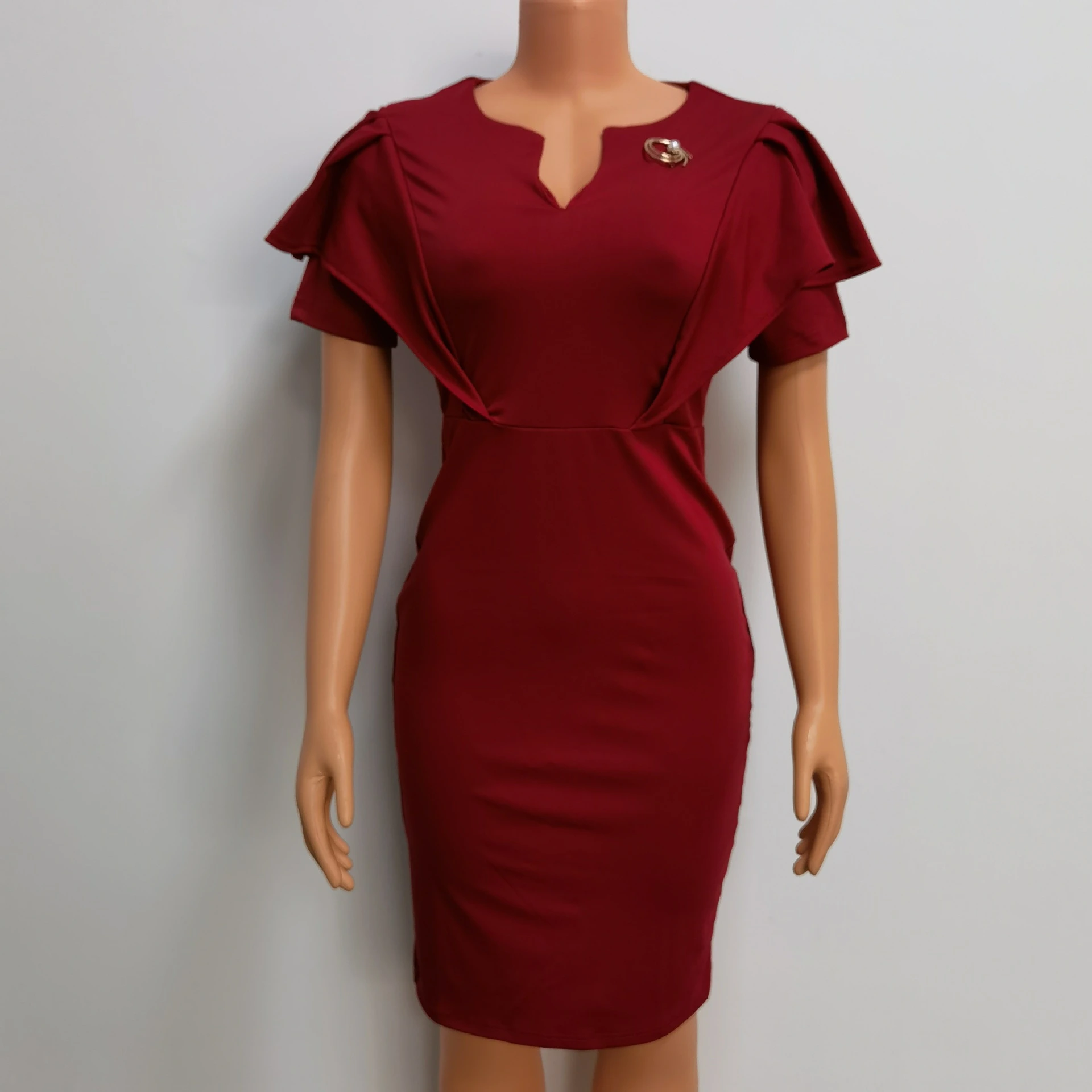 Women's Solid Color Temperament Commute Sheath Dress - Red