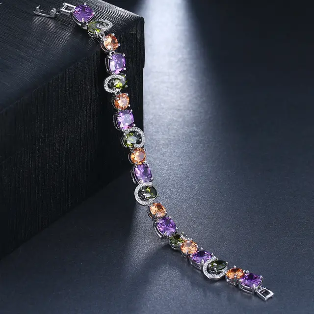 European And American Fashion Bracelet Colorful Crystals White Gold Plated Accessories 19Cm - Shop at LoveMi