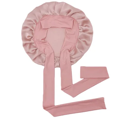 Simple Wide Ribbon Adjustable Silk Nightcap Pink - Shop at LoveMi