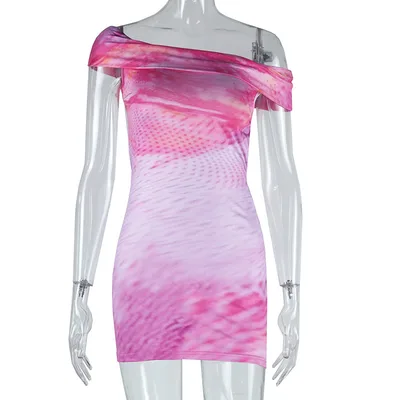 Abstract Printing Sexy Tight Backless Sheath Fashion Short Dress Pink - Shop at LoveMi