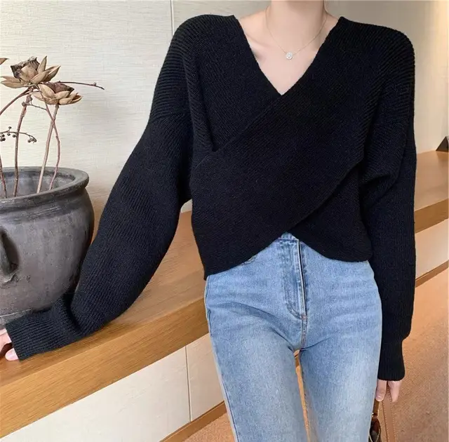 Batwing Sleeve Loose Sweater Sweater For Women Black - Shop at LoveMi