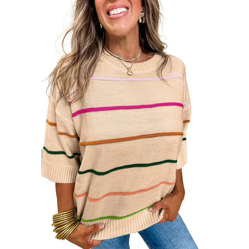 Color Contrast Patchwork Round Neck Sweater P1015Color - Shop at LoveMi