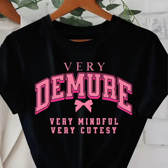Women's Casual Round Neck Print And Bow Short Sleeve Black - Shop at LoveMi