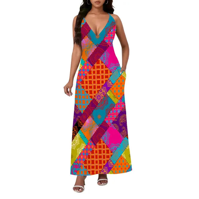 Ethnic Style Paisley Sexy Backless Slip Dress Multicolor 4 - Shop at LoveMi