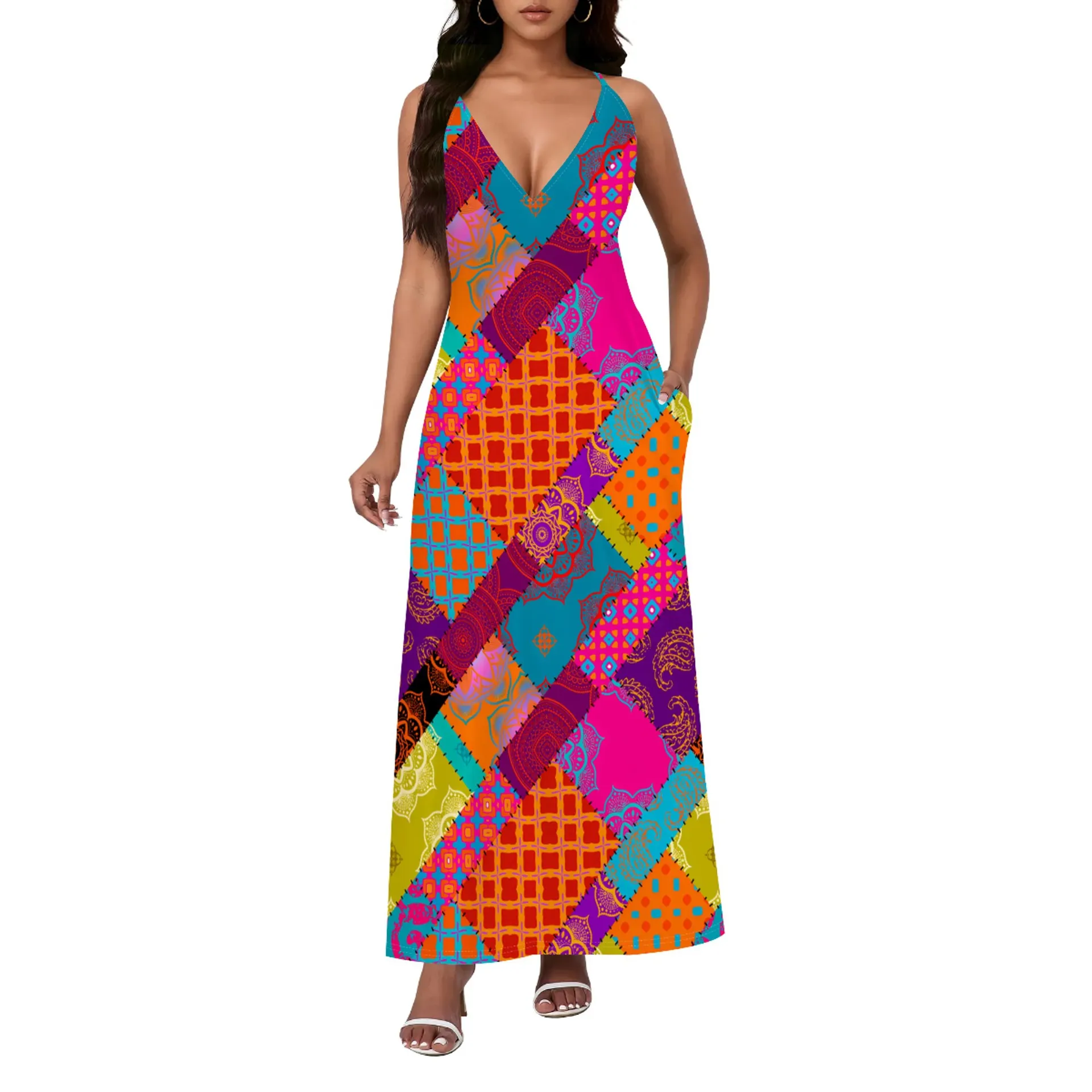 Ethnic Style Paisley Sexy Backless Slip Dress - Multicolor 4 - View 1
