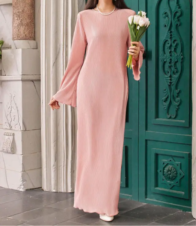 Casual Solid Color Long sleeve Round collar Dress Pink - Shop at LoveMi