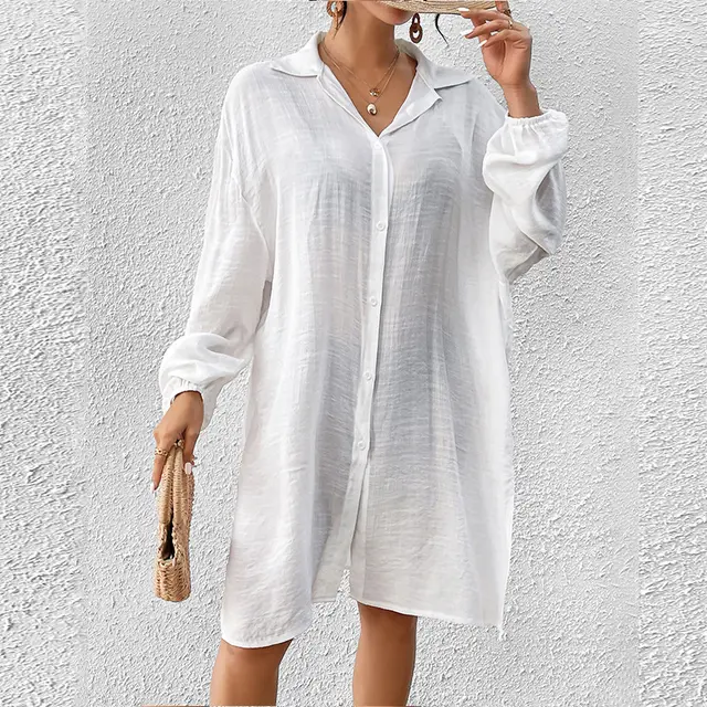 Tencel Slub Cotton Long sleeved Shirt For Women Zs2168 White - Shop at LoveMi
