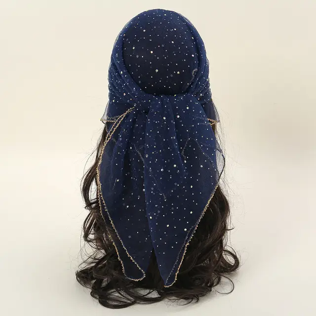 Hot Drilling Temperament Wild Fashion Decorative Silk Scarf 4 Navy Blue - Shop at LoveMi