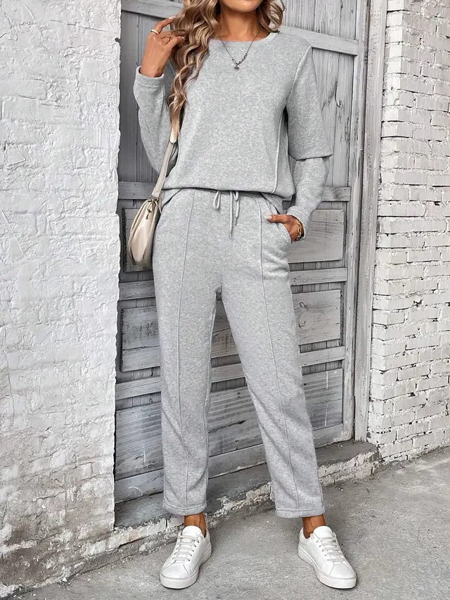 Pocket Casual Straight Pants Women's Suit Gray - Shop at LoveMi