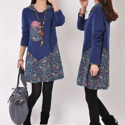 Loose Casual Skirt Korean Sports Long Sleeve Dress Blue - Shop at LoveMi