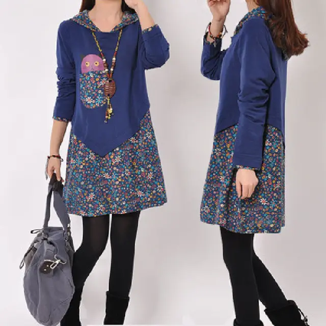 Loose Casual Skirt Korean Sports Long Sleeve Dress Blue - Shop at LoveMi