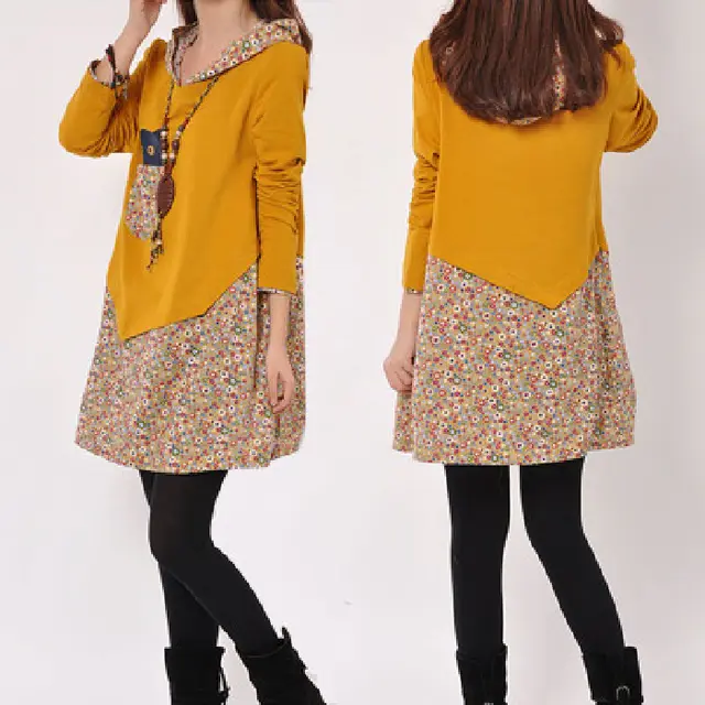 Loose Casual Skirt Korean Sports Long Sleeve Dress Yellow - Shop at LoveMi