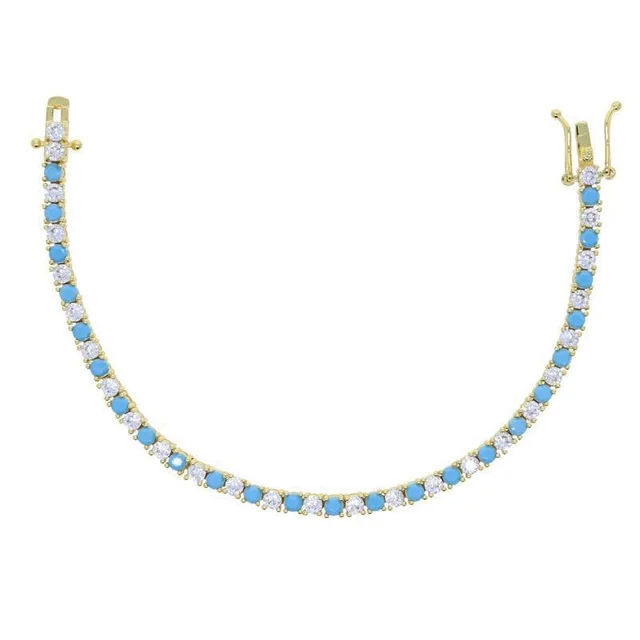 Geometric CZ Tennis Bracelet For Women Paved Different Shape Yb28 Turquoise Blue - Shop at LoveMi