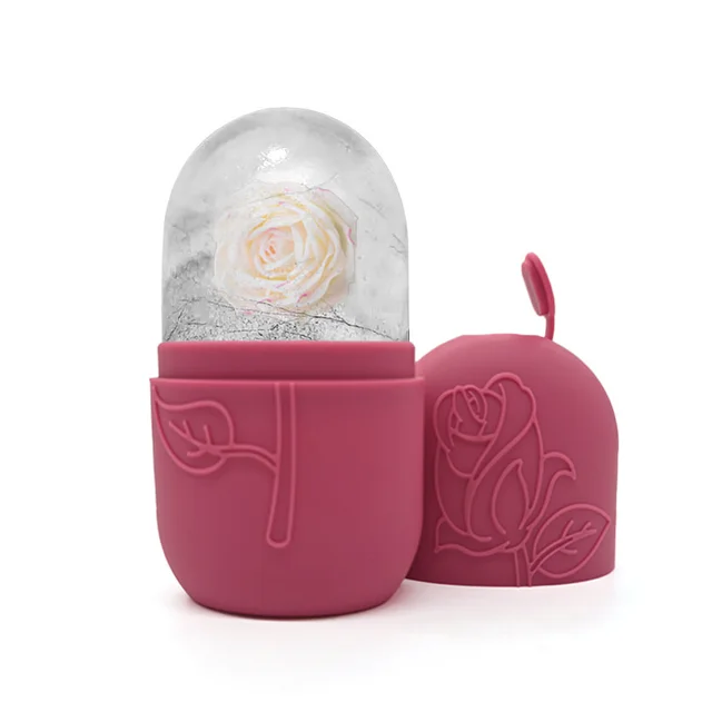 Facial Ice Tray Massager Facial Roller For Relieving Puffiness Rose Red - Shop at LoveMi
