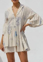 Women's Casual Fashion Loose Cool Shirt Dress - Blue