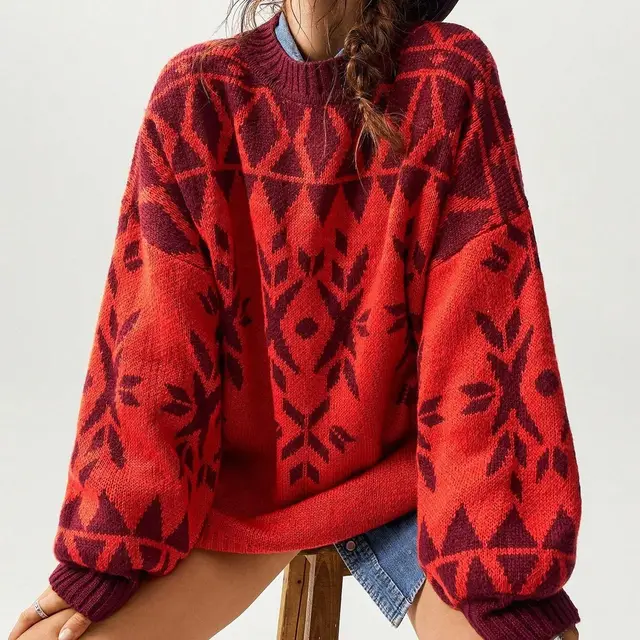 Women's Winter Casual Round Neck Long Sleeved Sweater 1 Style - Shop at LoveMi