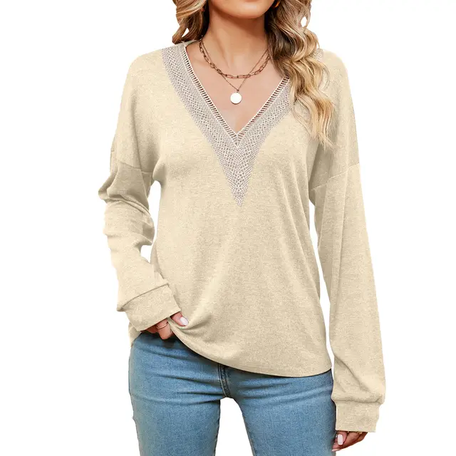 Women's Fashion Color Contrast Loose fitting T shirt Top Apricot - Shop at LoveMi