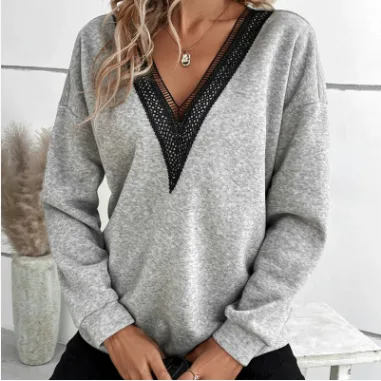 Women's Fashion Color Contrast Loose fitting T shirt Top Grey - Shop at LoveMi