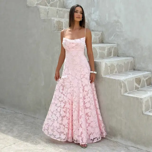 Slim fit Sling Backless Lace Up Design Dress Pink - Shop at LoveMi