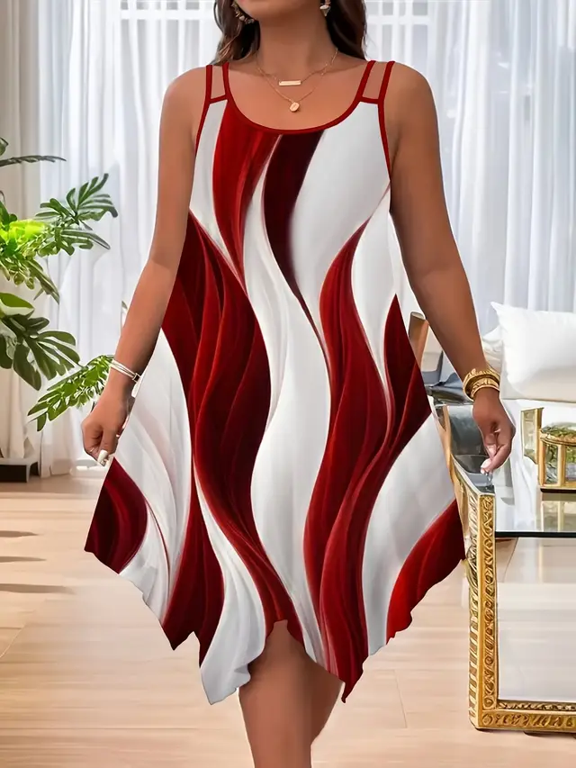 Fashion Double shoulder Strap Printed Women's Dress Red - Shop at LoveMi