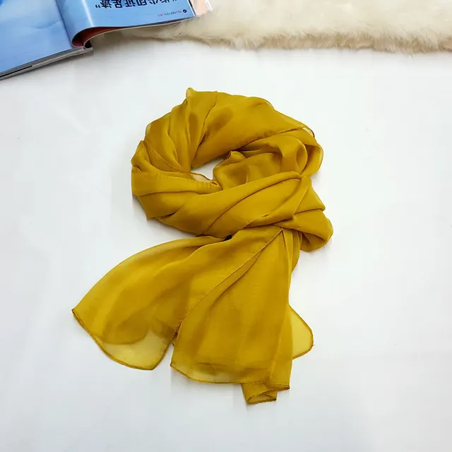 Pure Color Elegant Women's Silk Scarf For All Seasons Ginger Yellow - Shop at LoveMi