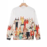 Plus Size Women's Knitted Cute Cat Casual Fashion Pullover Top - Colour