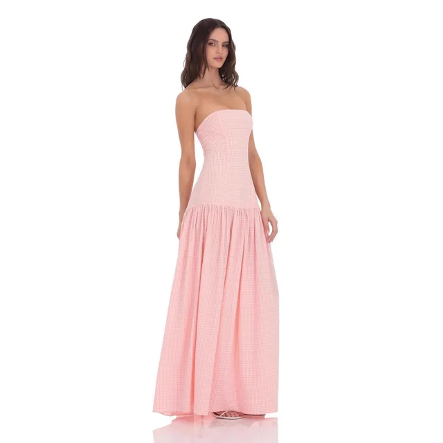Women's Clothing Summer Boat Neck Elegant Sexy Slim Fit Backless Tube Top Dress Pink - Shop at LoveMi