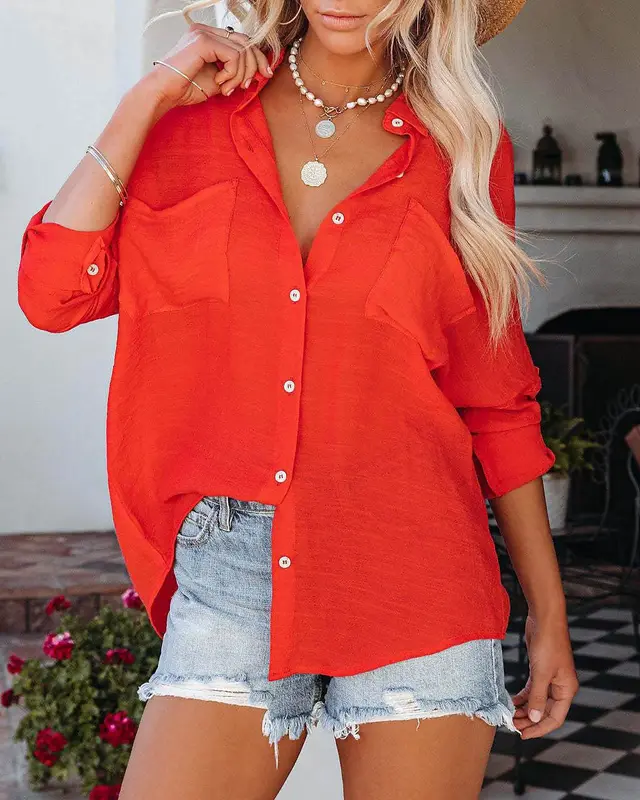 Women's European And American Fashion Casual Top Red - Shop at LoveMi